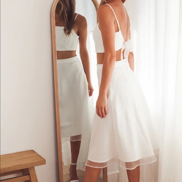 Lulus White Organza Midi Skirt and Tie-Back Crop Top - Picture 2 of 7